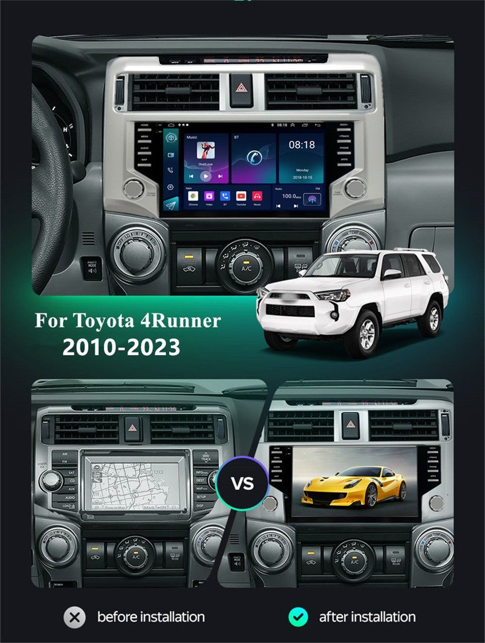 9Android 13 Support Carplay 1+16G Car Stereo GPS for Toyota for 4Runner 2010-2023