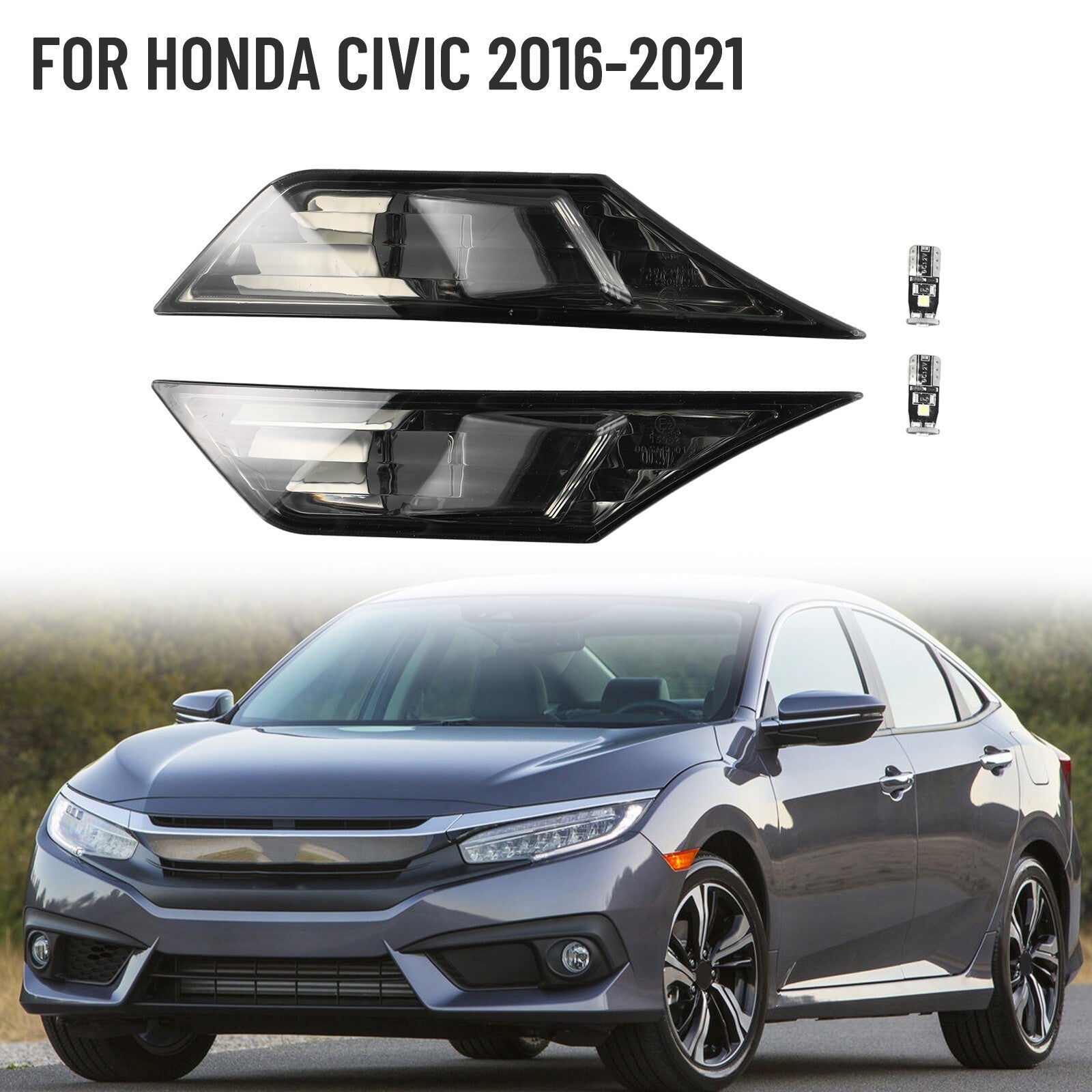 Smoked Lens LED Side Markers Turn Signal Light Lamps for Civic 2016-21