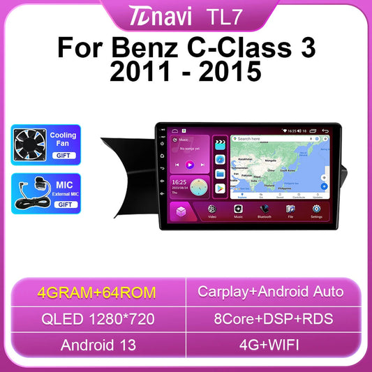 for Mercedes-Benz C-Class 3 Car Radio CarPlay Stereo Multimedia GPS Video Player