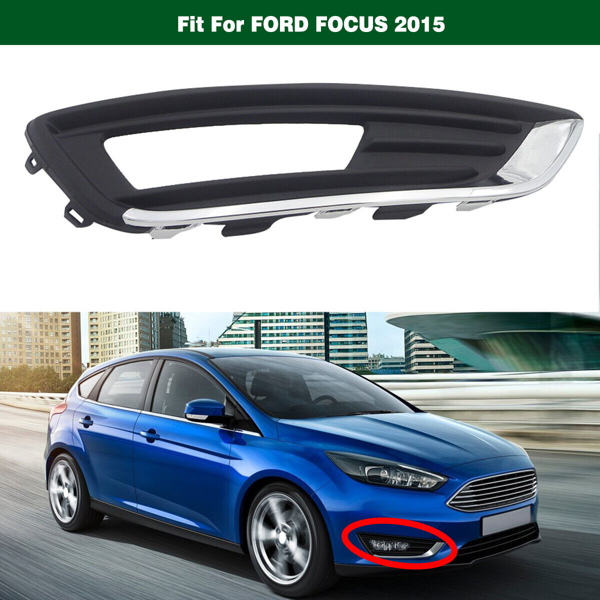 Right Fog Lamp Light Cover Bezel Skin Line w/Chrome Fit for Ford Focus 2015 2016
