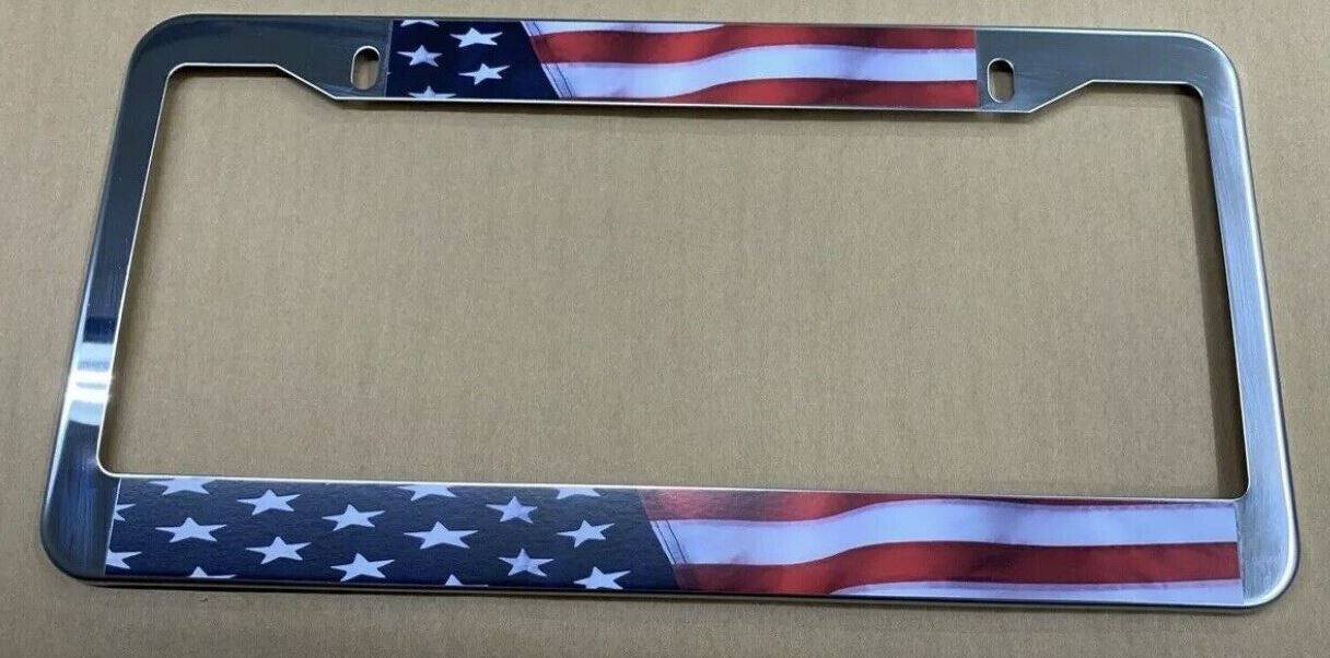 Car license plate frame cover, rear trunk American flag chrome alloy, suitable for Cadillac 1x