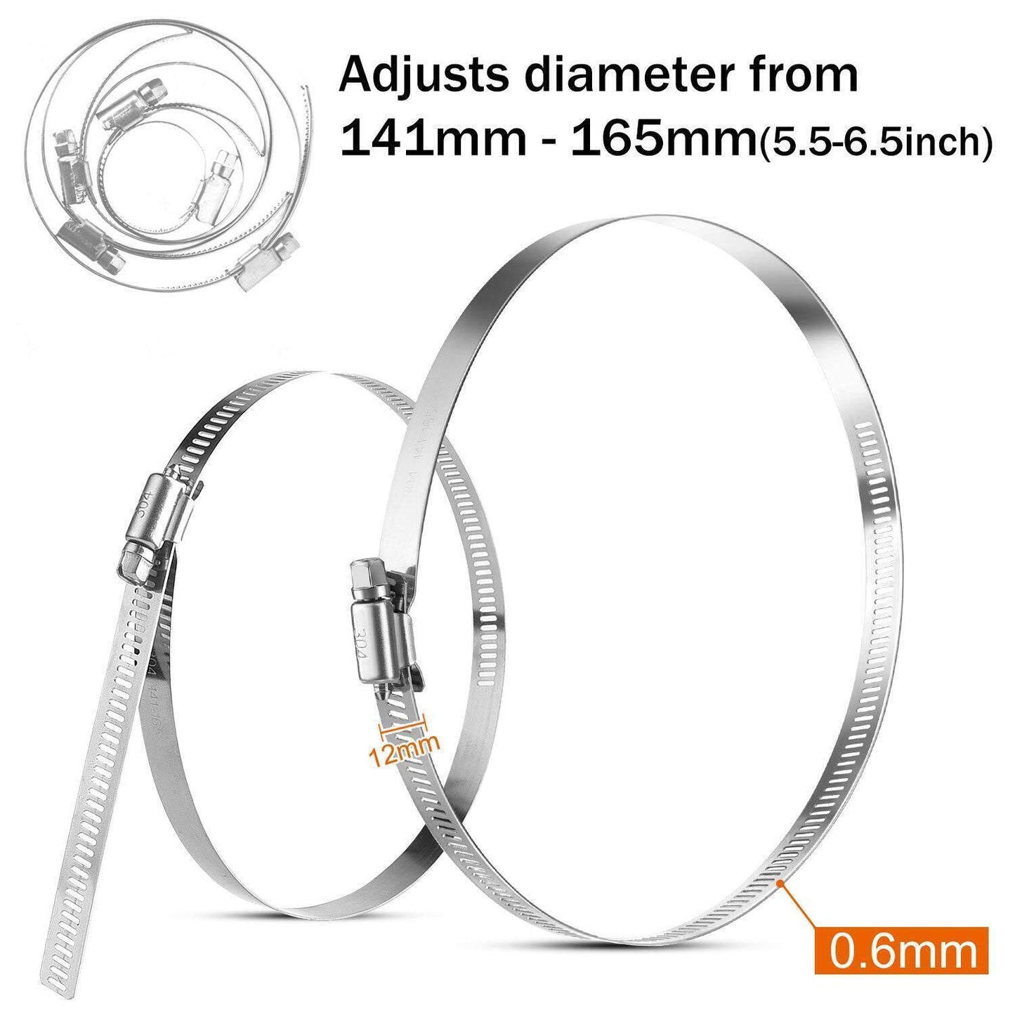Adjustable 6-inch hose clamp, stainless steel tube clamp, worm gear clamp, drive clamp