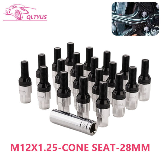 20PC 28mm M12x1.25 Wheel Lug Bolt Cone for Seat Studs for Jeep for Chrysler for Dodge Silver