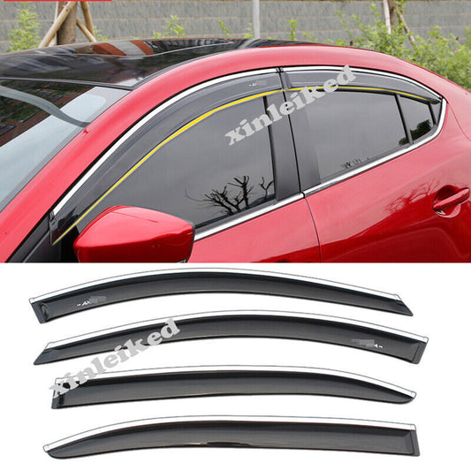 Car Window Visor Sun Rain Guard Vent Shade W/Chrome for Mazda 3 Axela 2014-2018