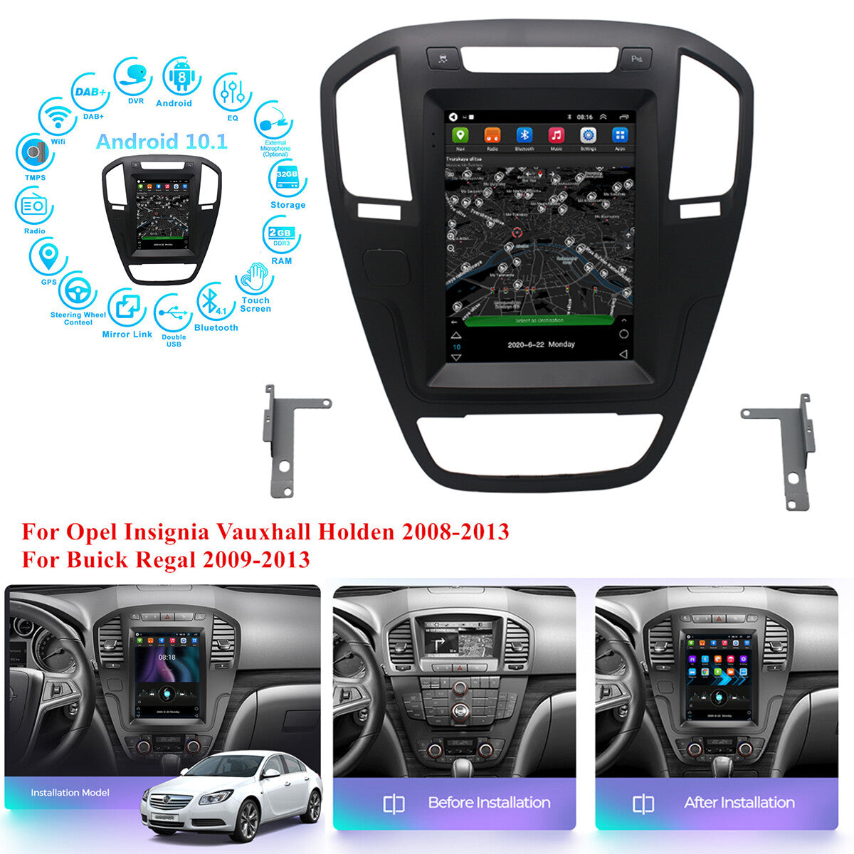 9.7Android10.1 2+32G Car Stereo Radio GPS Navi Player for Buick Regal 2009-13