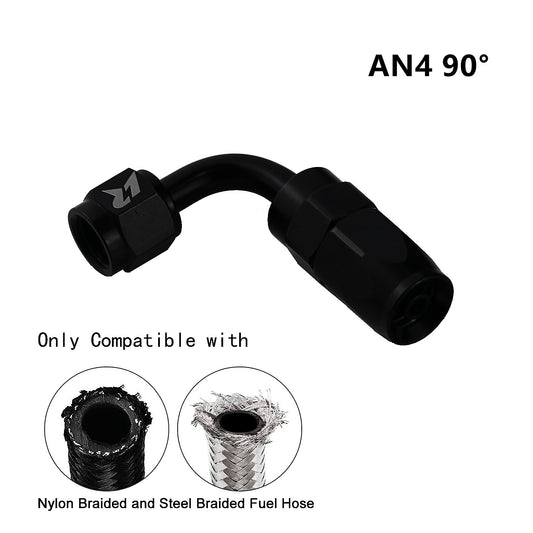 AN4 90 Degree Swivel Hose End Fitting for Braided Fuel Line Aluminum Black
