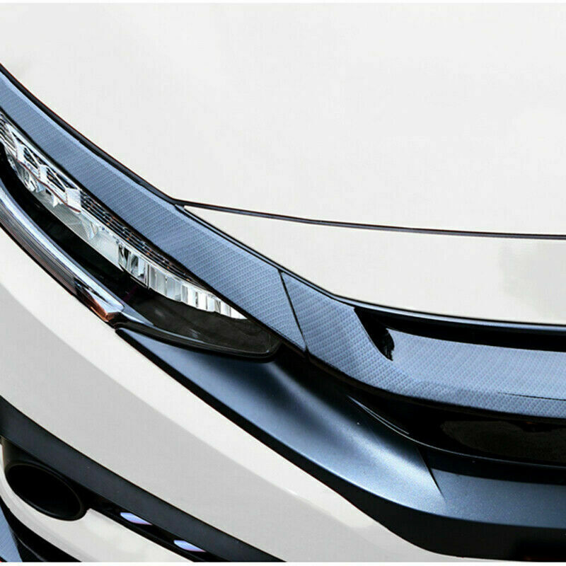 3for Honda for Civic 2016-2021 Carbon Fiber Front Grille Cover+Headlight Brow Trims