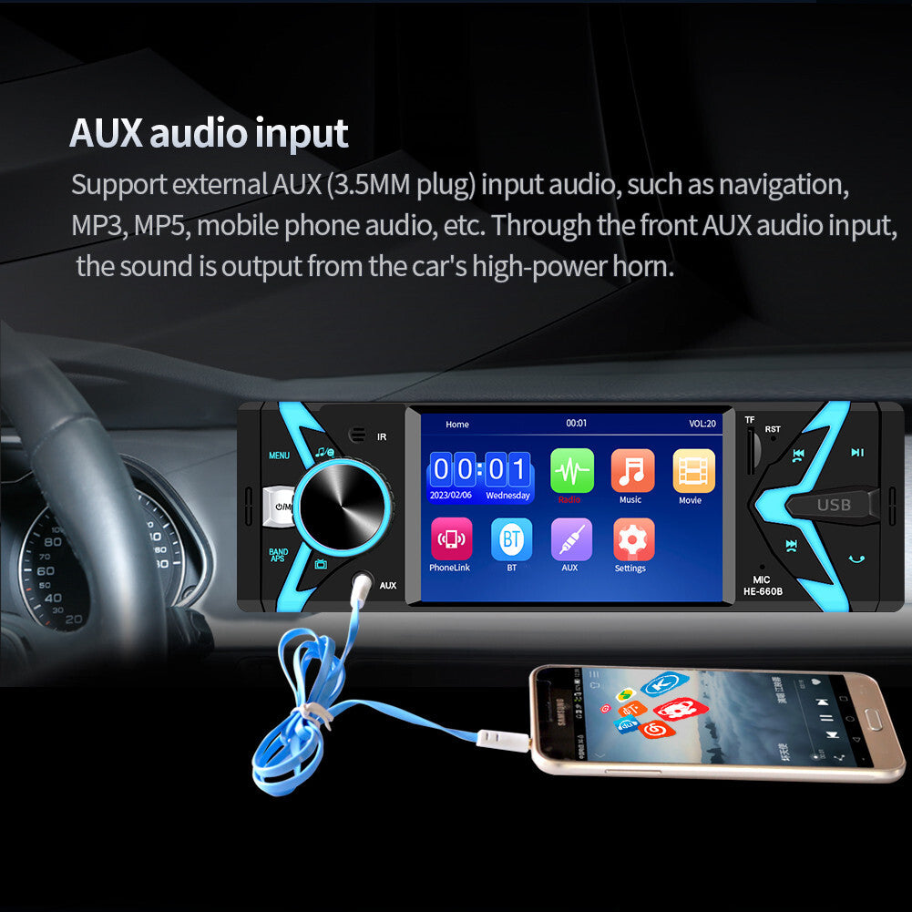 4.1in Car MP5 Player Bluetooth Stereo Radio In Dash Handsfree AUX Head Unit 1DIN