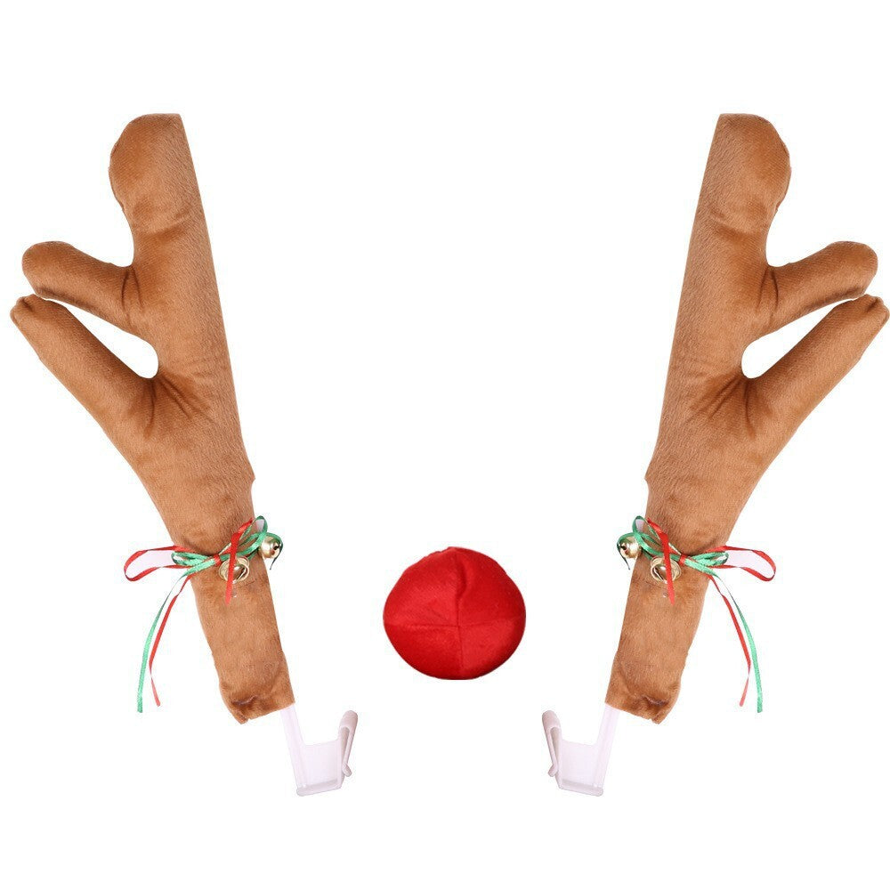 3Pcs Antlers And Red Nose Reindeer Decoration Car Christmas Holiday Light Brown