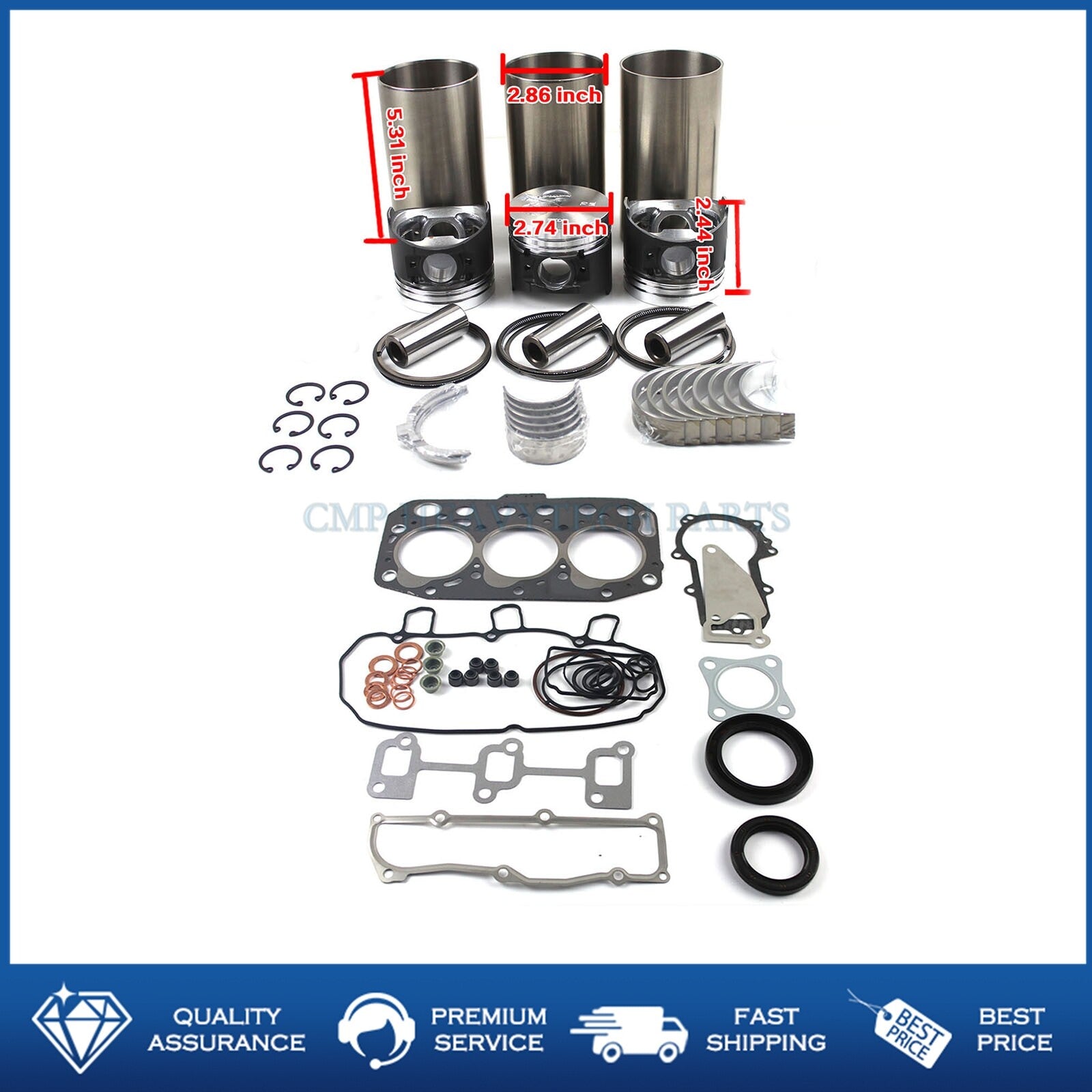 Engine Rebuild Kit for YANMAR 3TNV70 3TNV70BJUV JohnDeere Gator XUV 850D STD