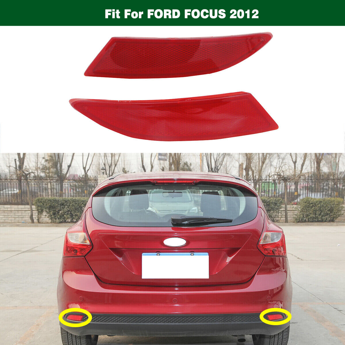 Rear Bumper Reflector Lights Lamp Fog Left Right Fit for Ford Focus 2012-2014