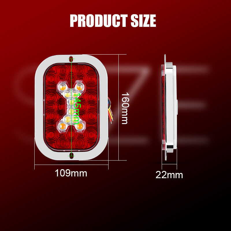 2pcs 5 x 3 Rectangular Red LED Tail Lights For Trailer ATV Truck UTV Lorry RV