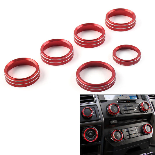 6Pcs Air Conditioner Switch CD Button Ring Knob Trim for Ford F150 XLT 2015-2020