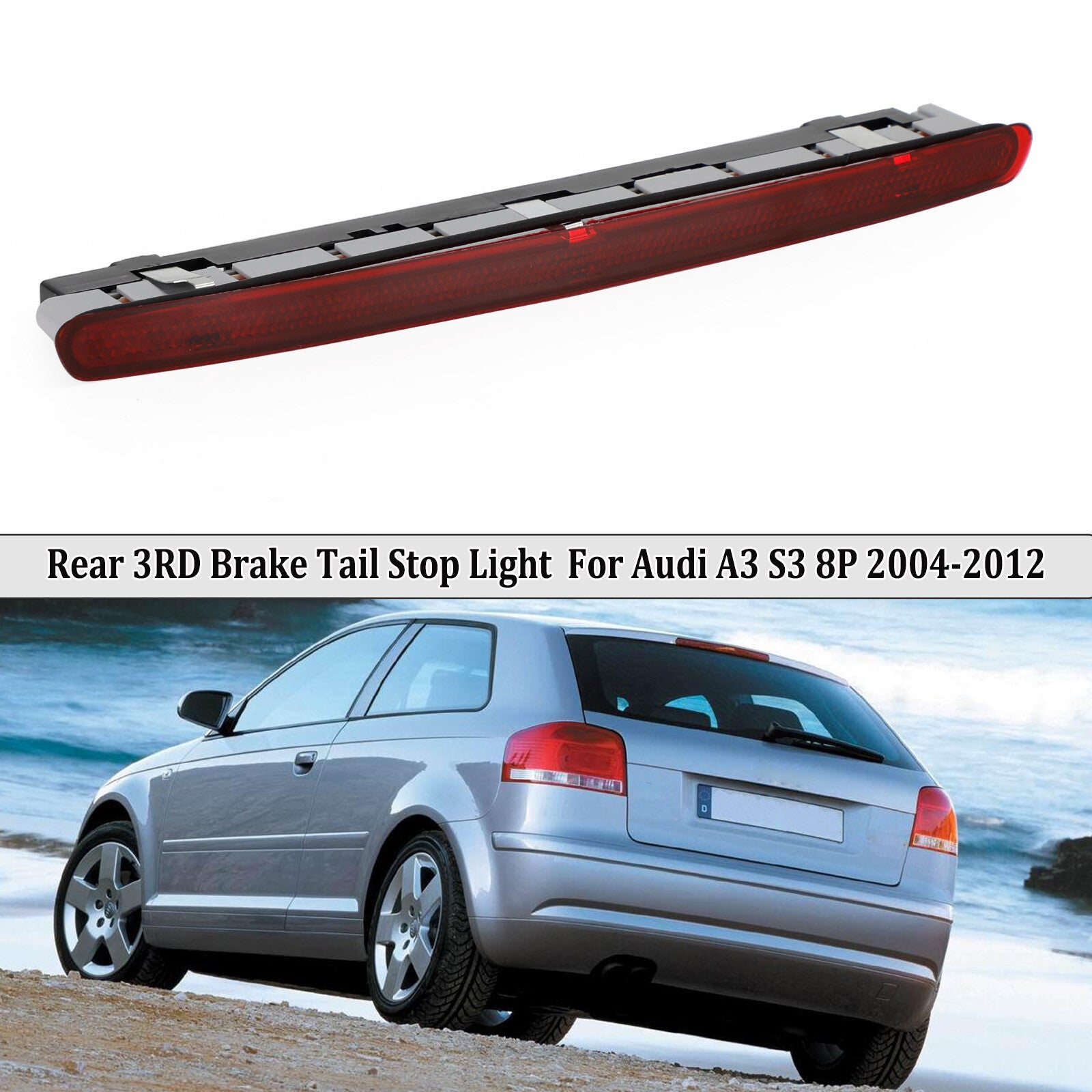 Red LED rear high-speed brake and stop lights applicable to 2004-12 A3 S3 3-door hatchback.