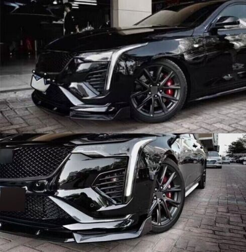for Cadillac CT4 CT4-V 2020-2023 Glossy Black Front Bumper Lip Spoiler Guard 3x