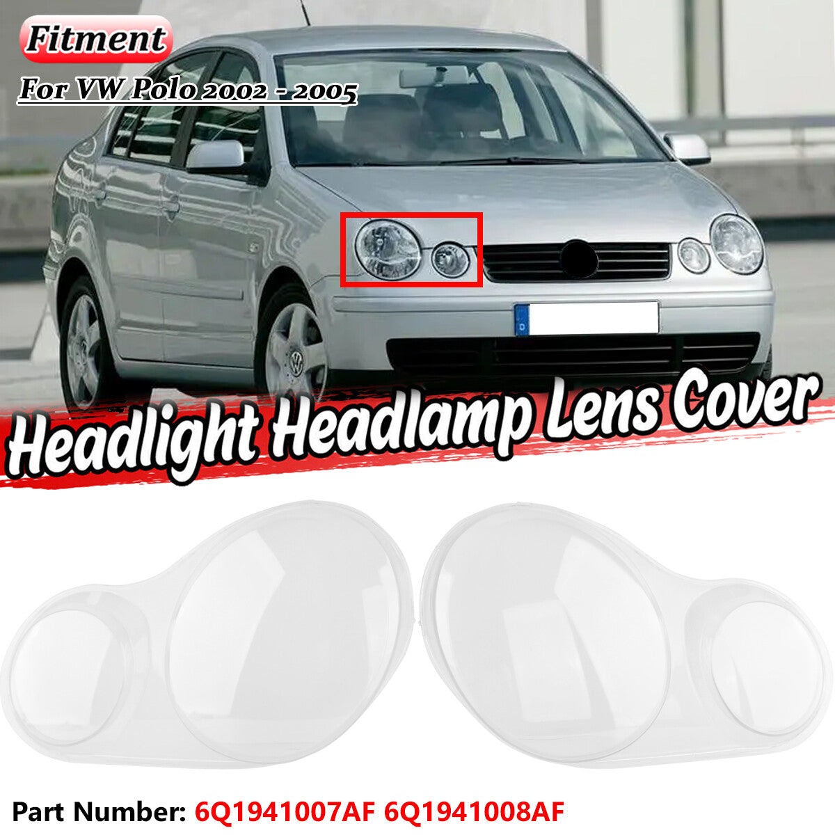 2x Front Headlamp Lens Cover Headlight Shell Cap for VW POLO 9N 2002-2005