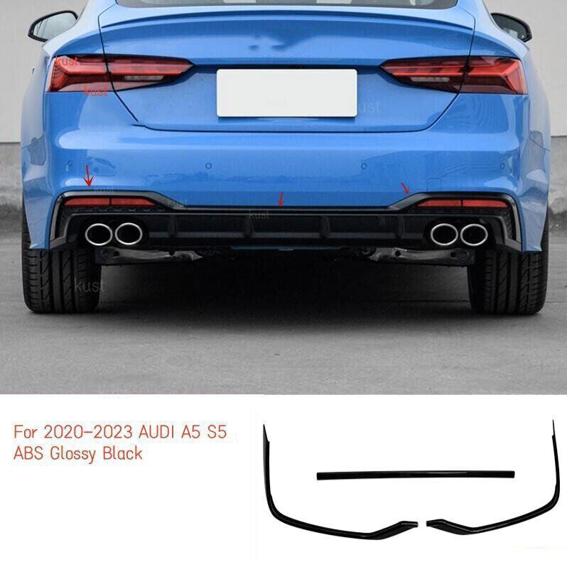 for Audi A5 S5 2020-2023 ABS Black Rear Bumper Strip Protector Cover Trim Set 3x