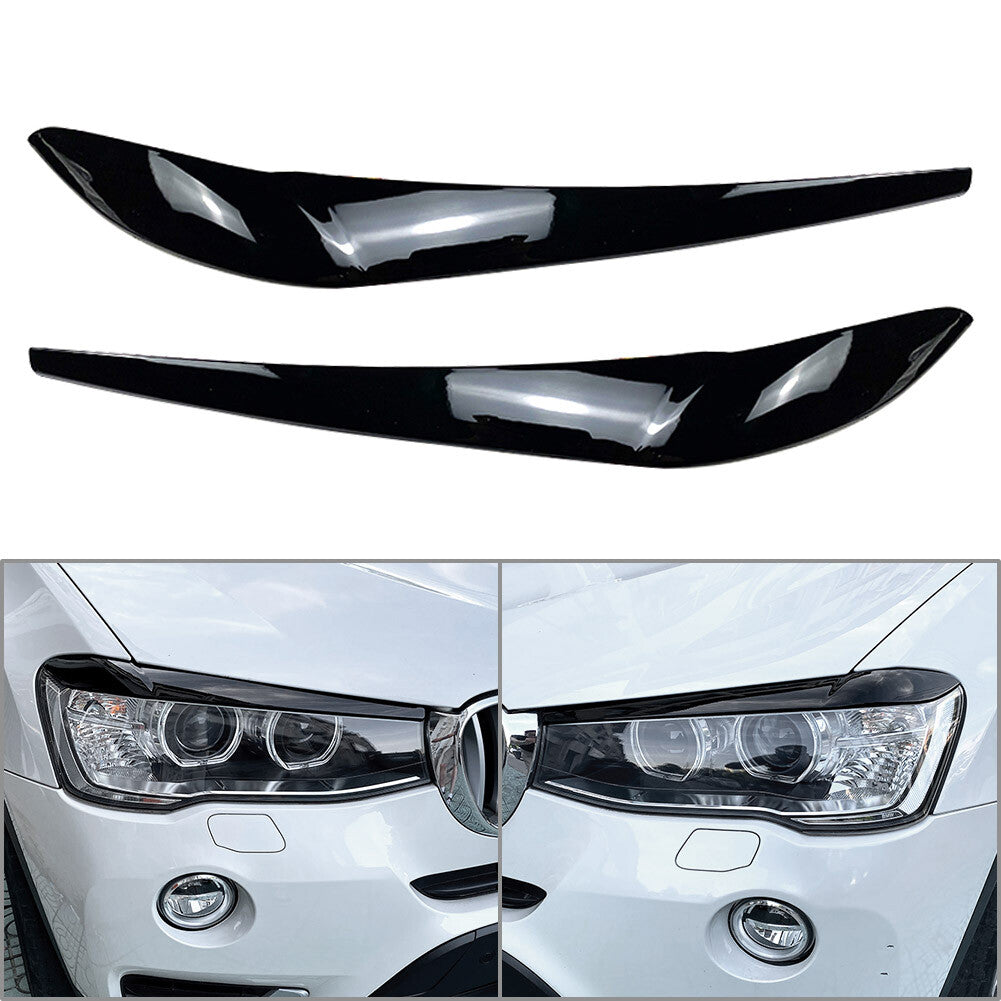 Front Headlight Eyebrow Eyelid Cover Gloss Black for BMW X3 F25 X4 F26 2014-2017