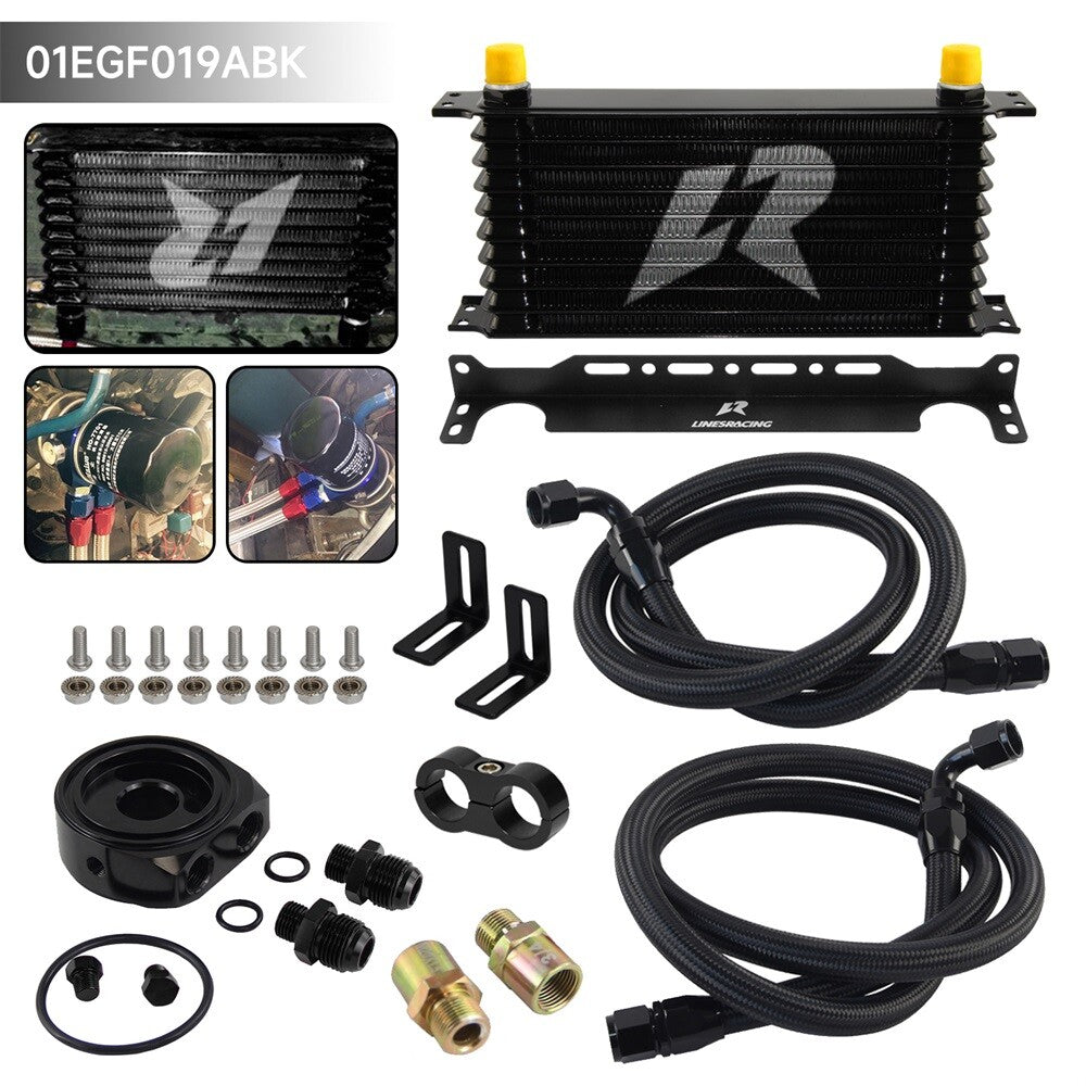 10 Row AN10 Oil cooler Trust w/Bracket+Filter Adapter Hose Kit 3/416  M201.5