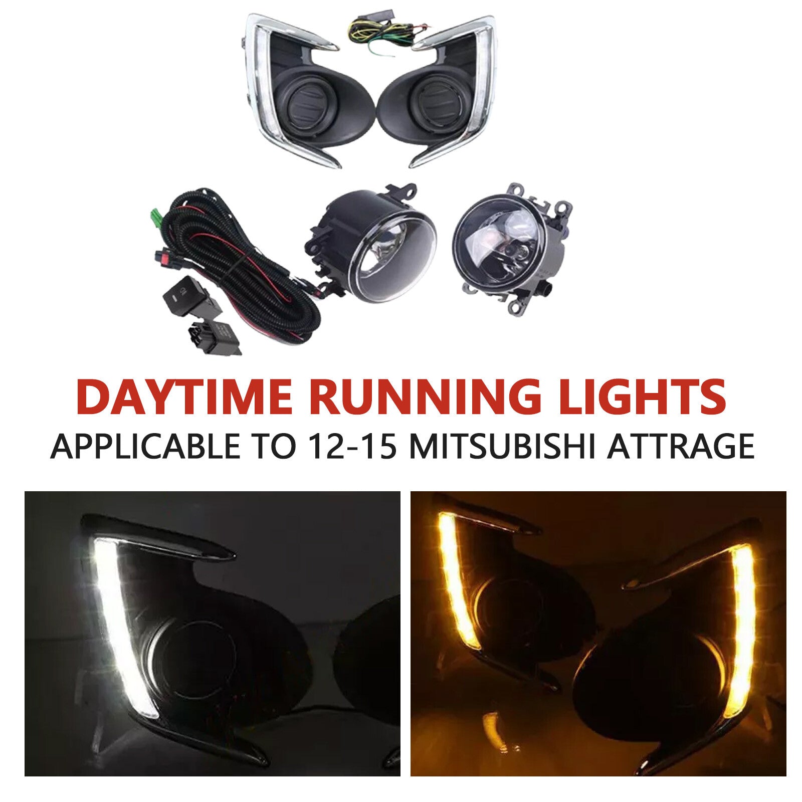 DRL Daytime Running Lights Fog Lamps Covers Kit For Attrage Mirage G4 2012-201hR