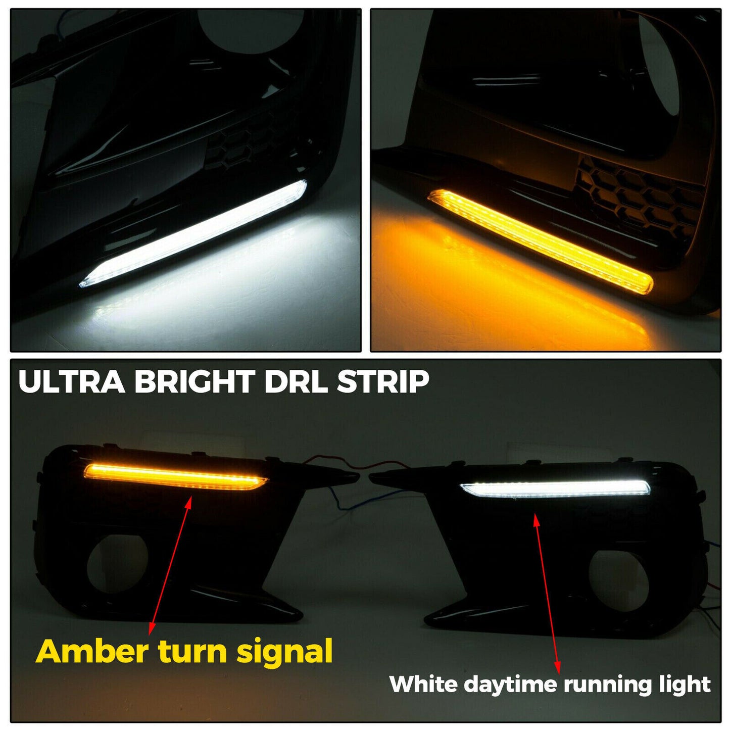 1Pair LED DRL Fog Lights Bezel Cover for Subaru WRX/STI 2018-2021 White/Amber