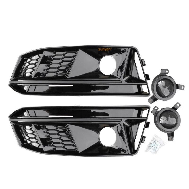 Front Bumper Fog Light Grill Cover for Audi A4 B9 S4 2017-2019 W/ ACC All Black