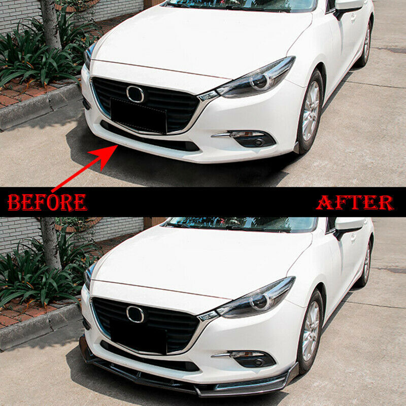 Carbon Fiber Front Bumper Lip Chin Spoiler Body 3pcs for Mazda 3 Axela 2014-2018