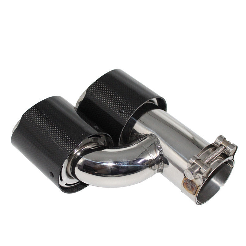 1Pc Car Left Carbon Fiber Tube Stainless Steel Double Exhaust Pipe Tail Muffler