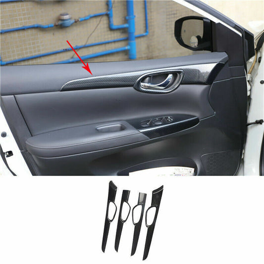 4pcs Carbon Fiber Interior Door Panel Cover For 2013-2019 for Nissan Sentra Sylphy