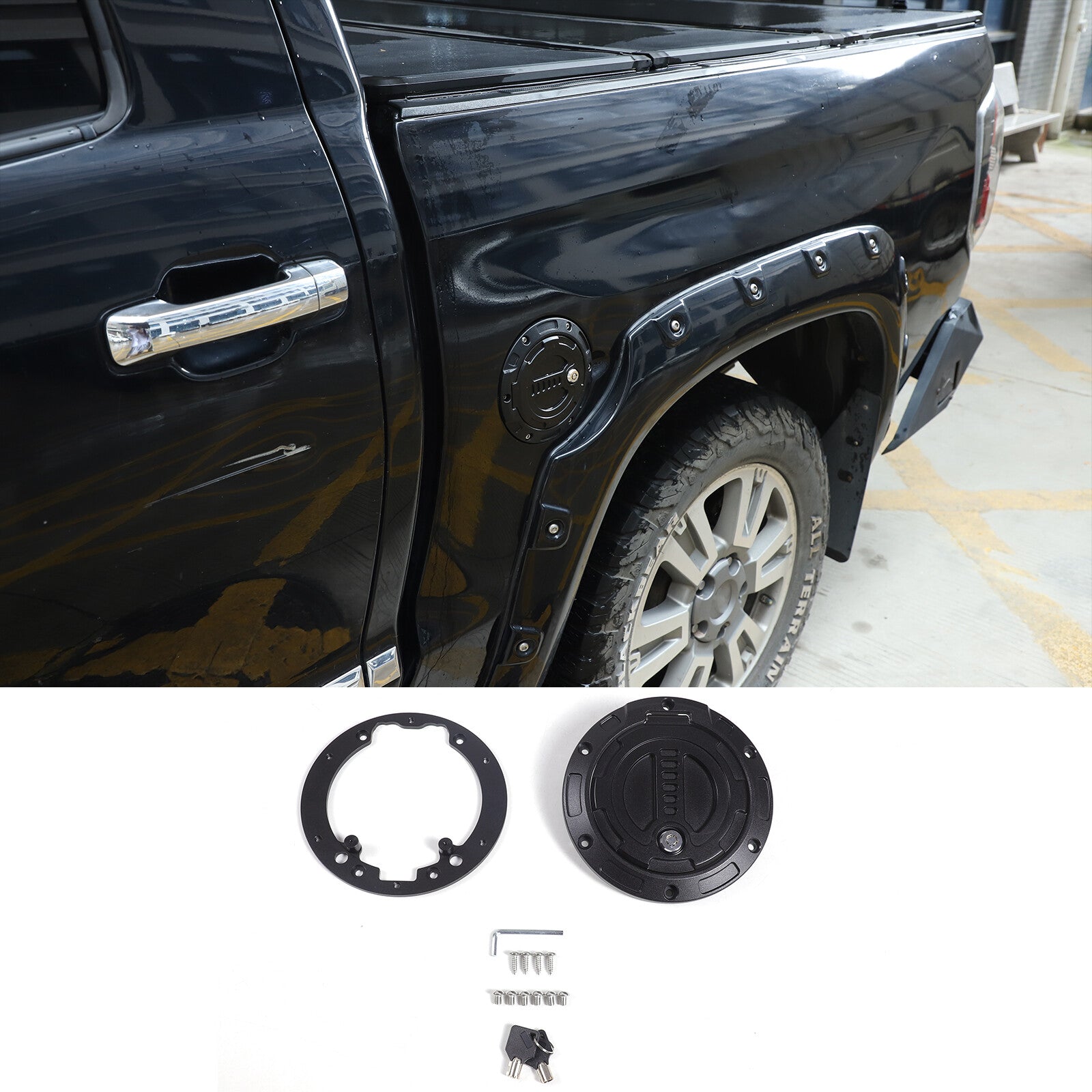 ABS carbon fiber exterior fuel tank cap trim for Toyota Tacoma 16-22