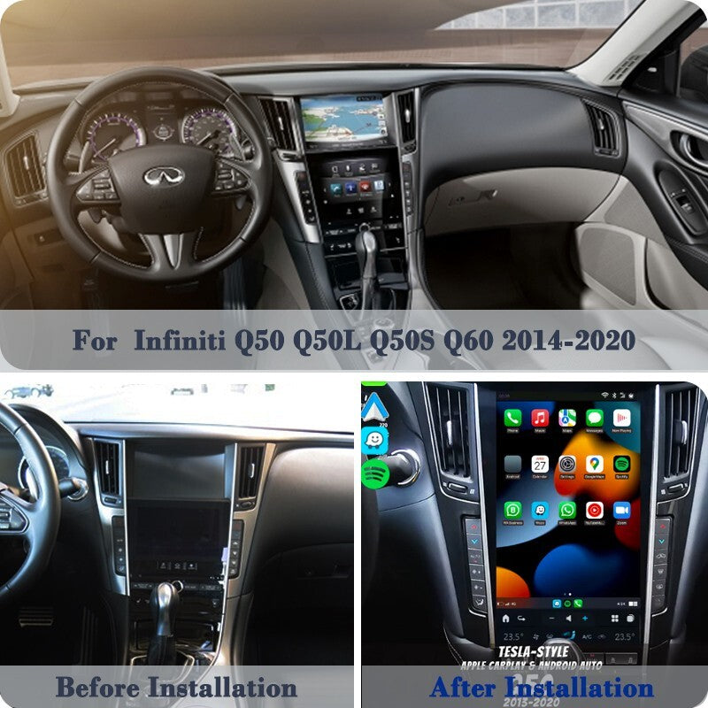 for Tesla Style 12 Car Radio GPS Navigation CarPlay for Infiniti Q50 Q60 2013-2023