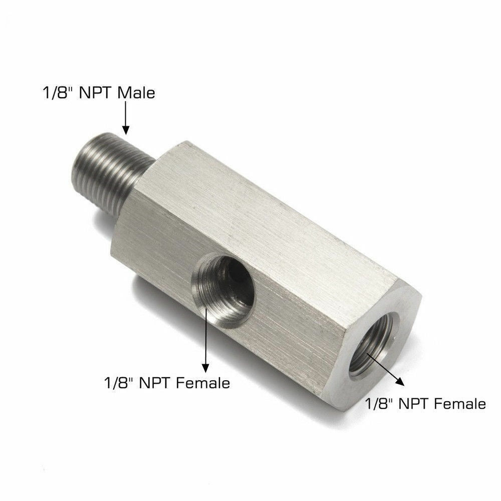 1/8 NPT Oil Pressure Sensor Tee to 1/8 NPT Adapter Turbo Supply Feed Line Gauge