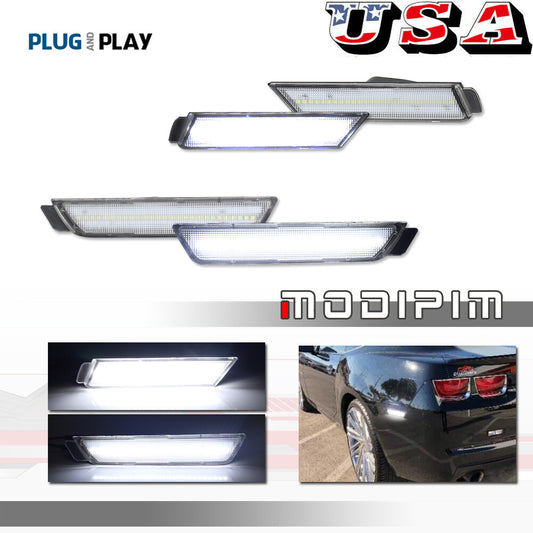 4-piece transparent lens white LED F+R bumper side marker lights for Chevrolet Camaro 10-15
