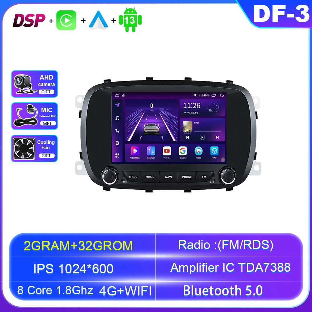 Android CarPlay Car Radio for FIAT 500X 2014-2020 Stereo GPS Video Player Screen
