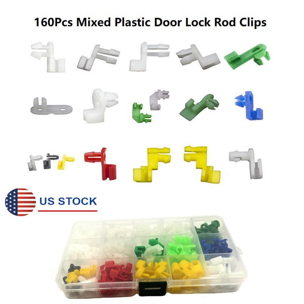 160 PCS Mixed Car Door Lock Rod Clips Side Fasteners Retainers Plastic Universal