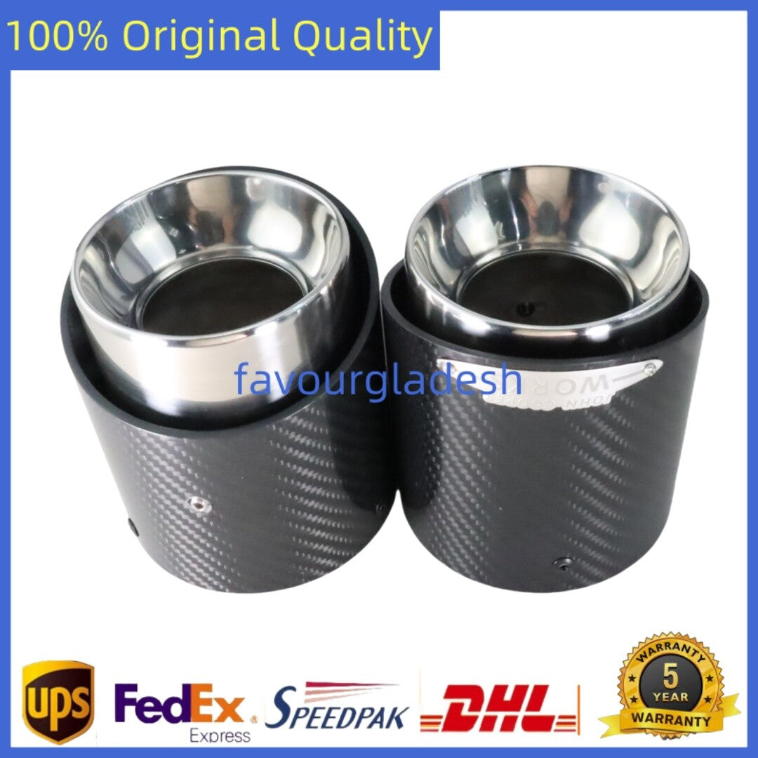 2X Carbon Fiber Steel Exhaust Pipe Tail Muffler Tip JCW For Cooper F54 F55 F56