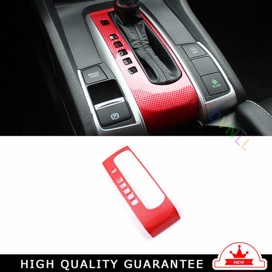 Console Gear Shift Frame Cover Trim for Honda for Civic 2016-2021 Red Carbon Fiber
