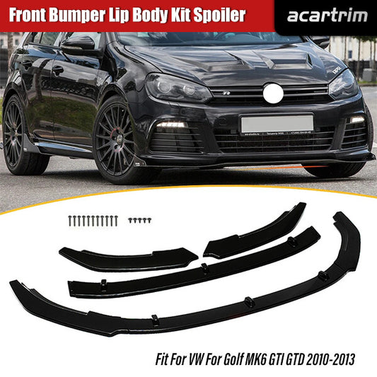 for VW MK6 GTI GTD 2010-13 3pcs Black Front Bumper Lip Splitter Chin Spoiler
