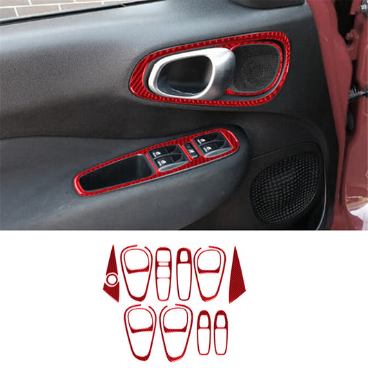 16Pcs Red Carbon Fiber Doo Handler Controller Trim Cover for Fiat 500L 2014-2017