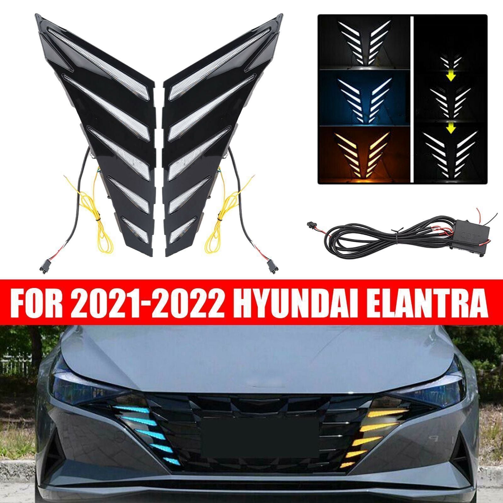 For 2021-2022 for Hyundai for Elantra Front Grille LED Side Turn Signal Driving Lights