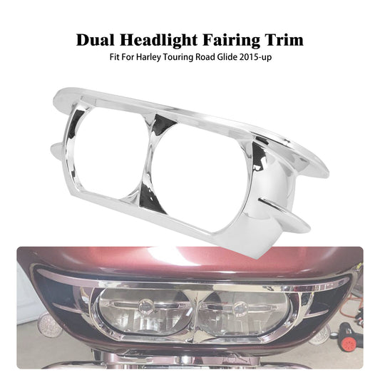 Chrome Headlamp Headlight Trim Cover Bezel Fit For Touring Road Glide 2015-2023