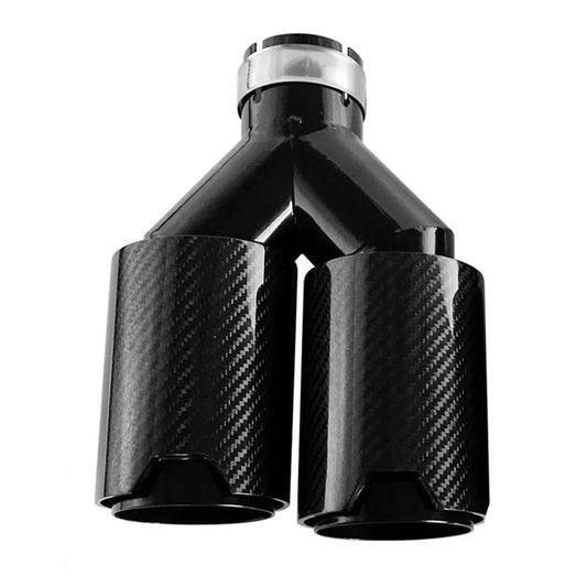 Car Carbon Fiber Glossy Muffler Tip Y Shape Double Exit Exhaust Pipe Nozzle BK