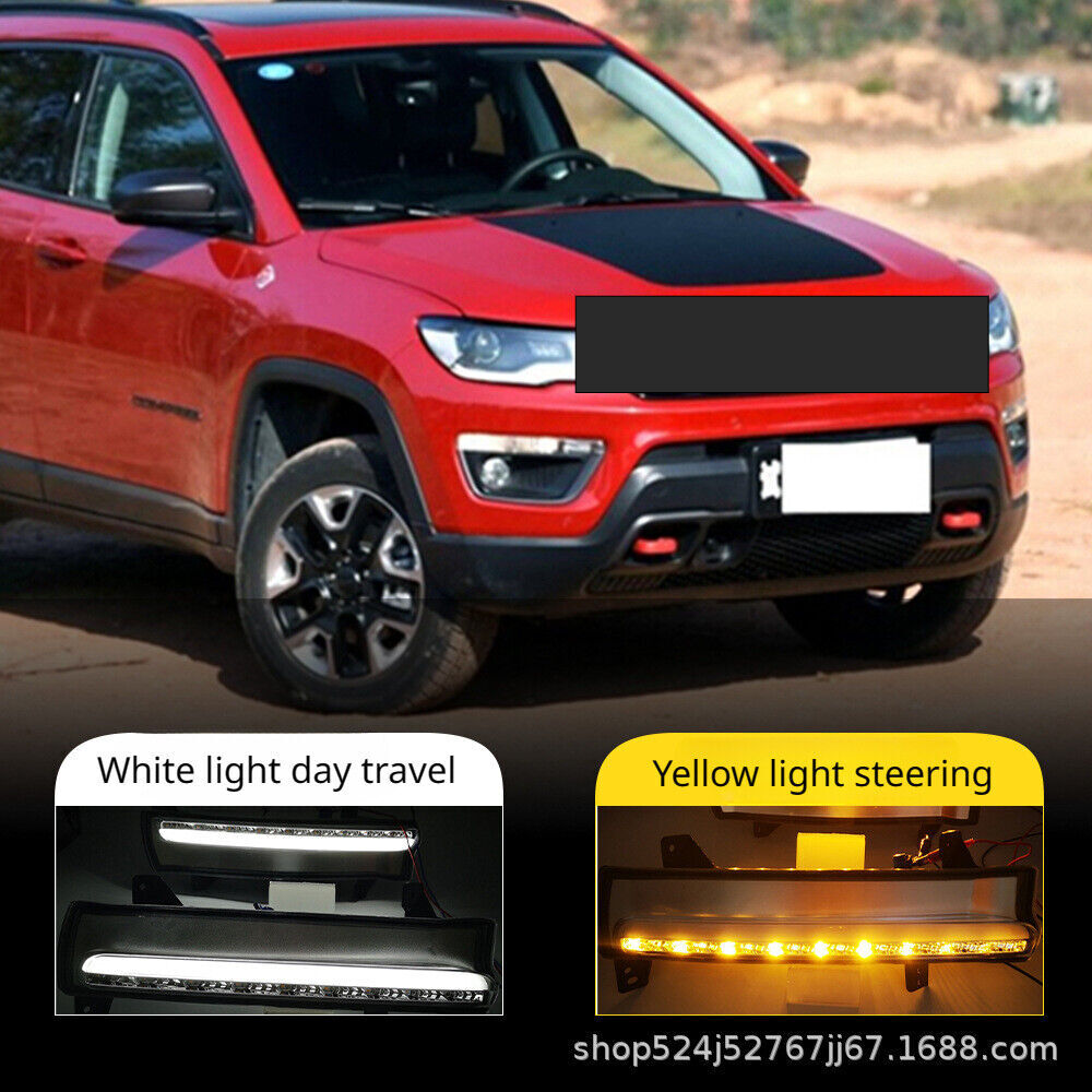 Pair LED DRL Daytime Running Light Fog Lamp Fit for Jeep Compass 2017 2018-2019
