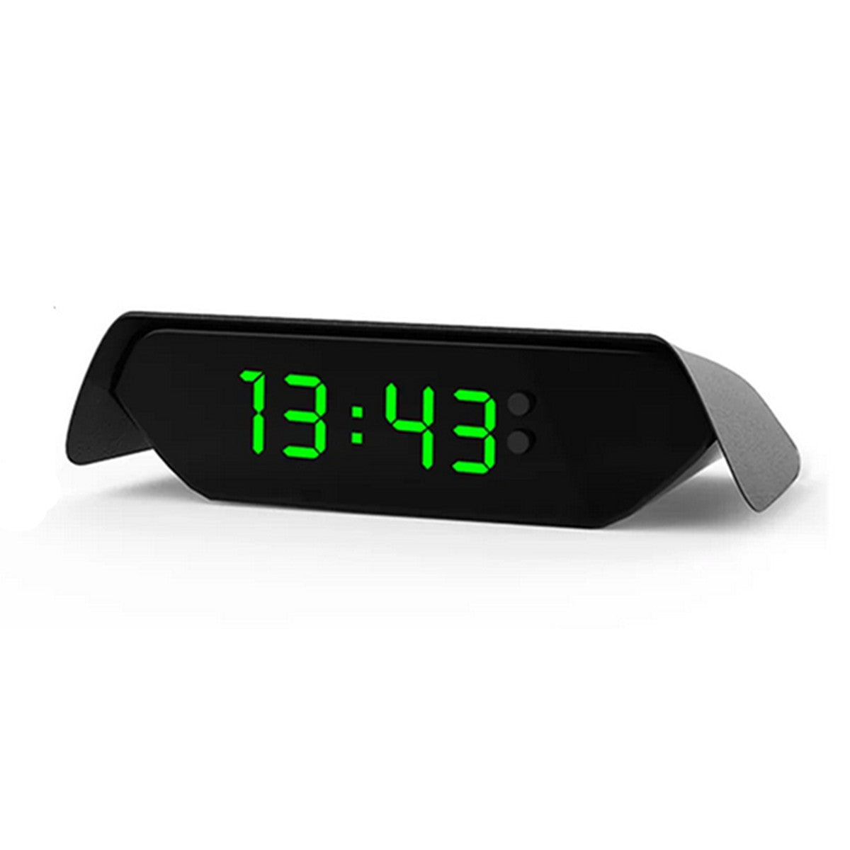 4in1 Car Dashboard Digital Time Thermometer Clock Solar/USB Charging LCD Display