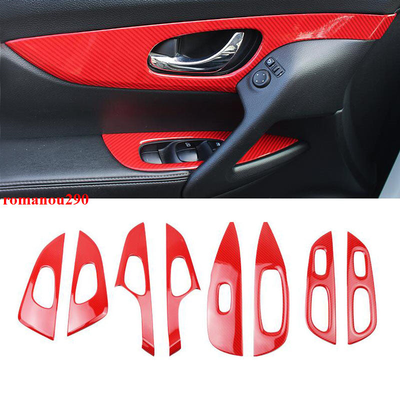8P for Nissan Rogue 2014-2020 Red Carbon Inner Door BowlGlass Lock Panel Cover