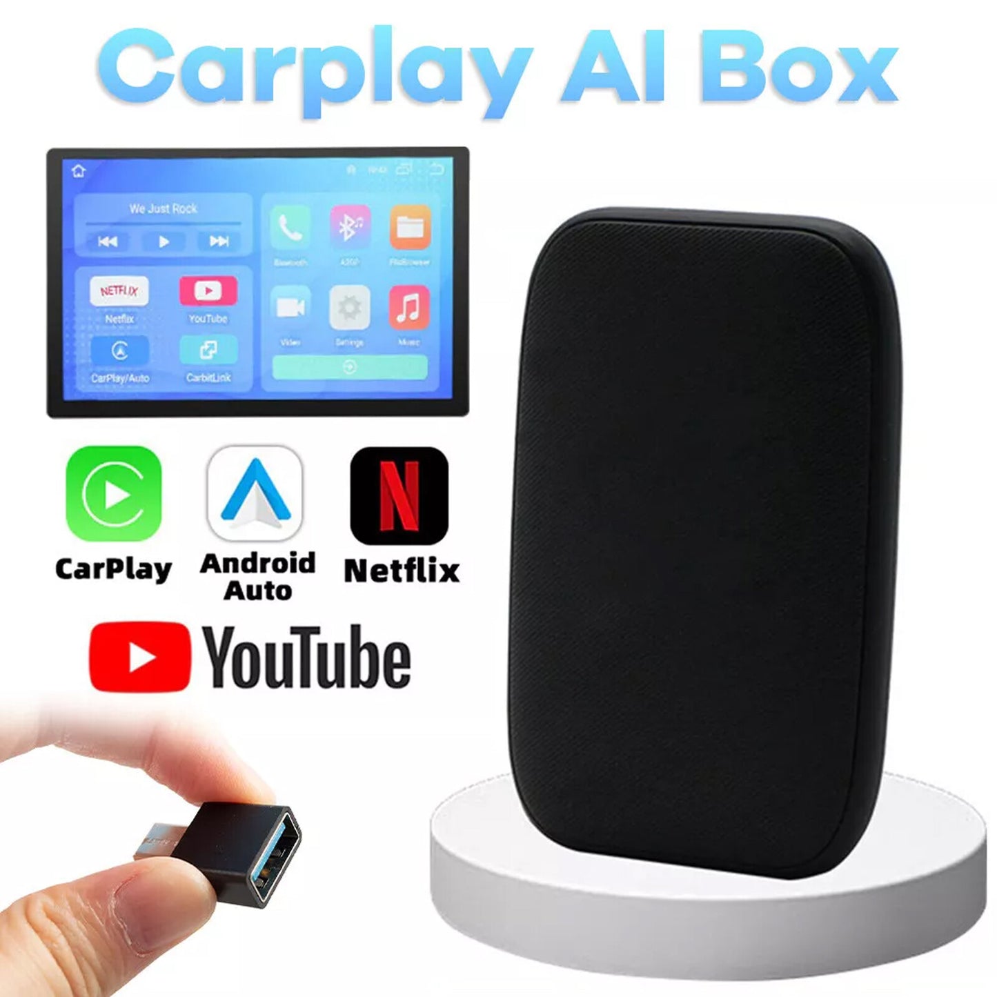 Wireless Carplay AI box Android Auto Adapter Converter w/Netflix YouTube WIFI CN
