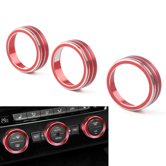 for VW for Golf for Jetta for Tiguan for Passat Atlas 3x AC Climate Control Ring Knob Cover Red