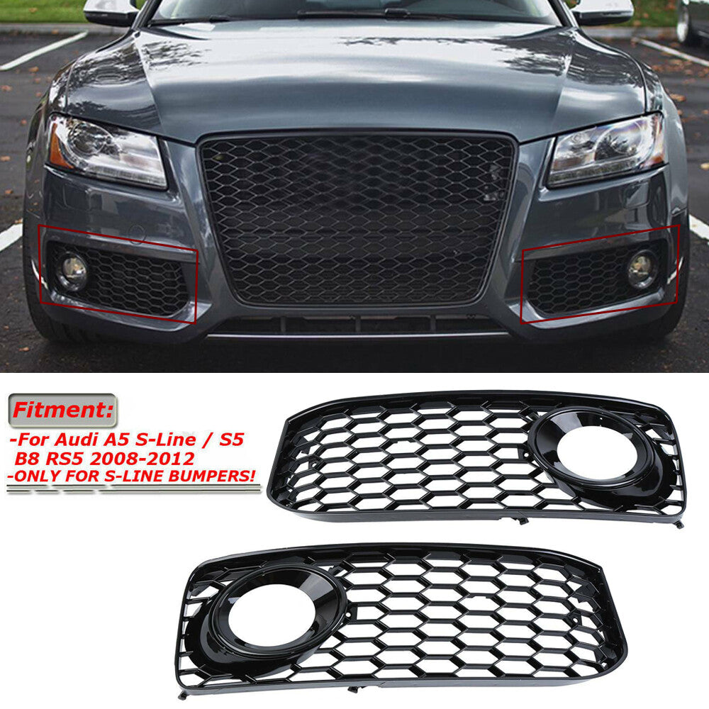 2x Front Fog Light Grill Grille Cover Cap For 2008-2012 for Audi A5 S-Line S5 B8 RS5