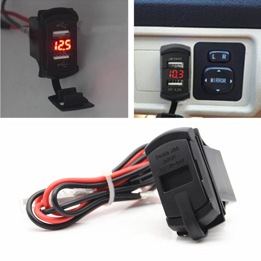 Car Truck 12V Dual USB Charger Waterproof Mount Power Socket Marine Voltmeter