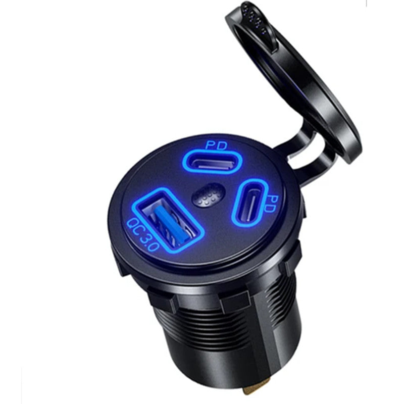 Dual PD USB Charger Socket Power Outlet Adapter for Car Boat Motorcycle 12-24V